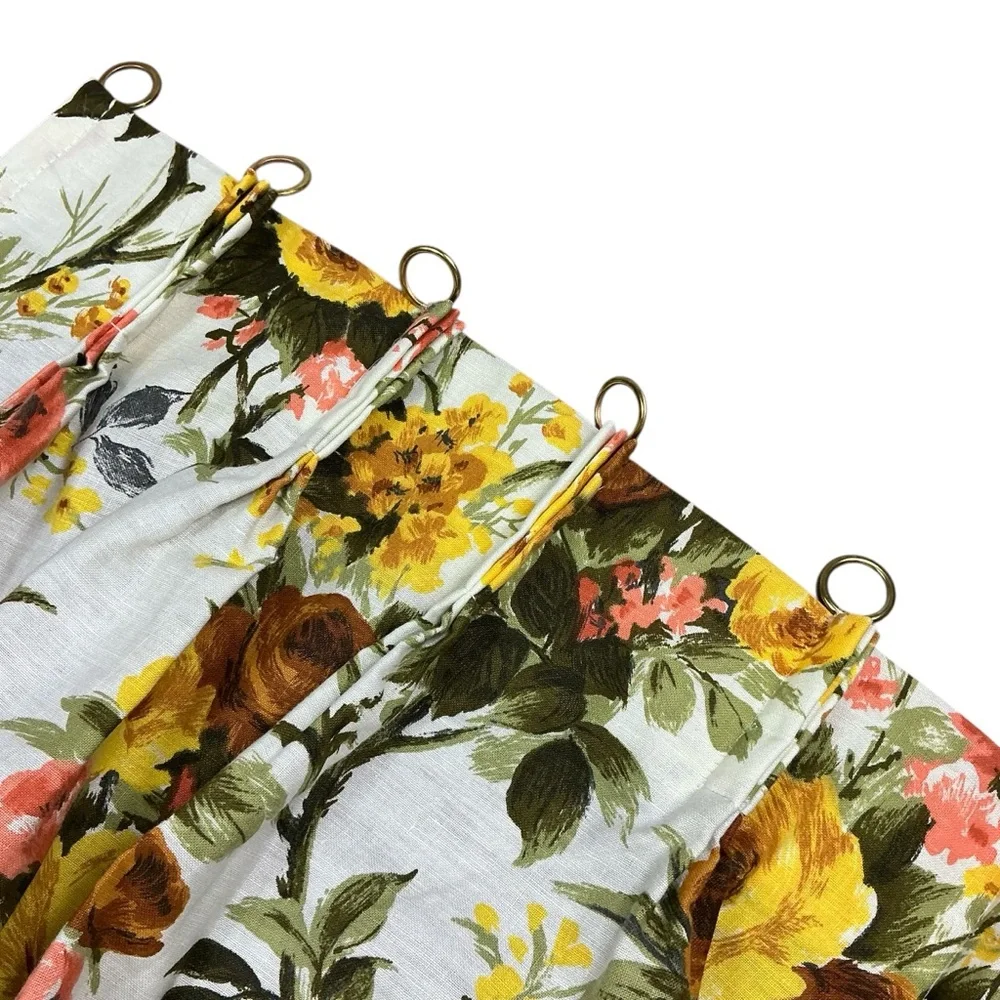 Vintage 1960s golden floral pinch pleat curtain panel set of two 23x34 USA made